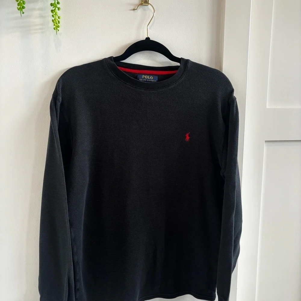 Polo Ralph Lauren Waffle Weave Men's Long Sleeve Black Shirt 100% Cotton Size L